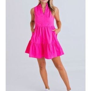 Karlie Poplin Sleeveless Tired Dress - Pink